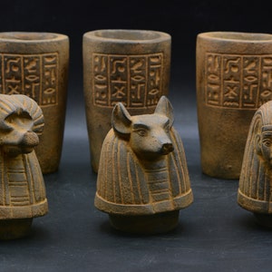 Set of four canopic jars organs Sculpture with Hieroglyph Unique Egyptian art heavy stone made in Egypt