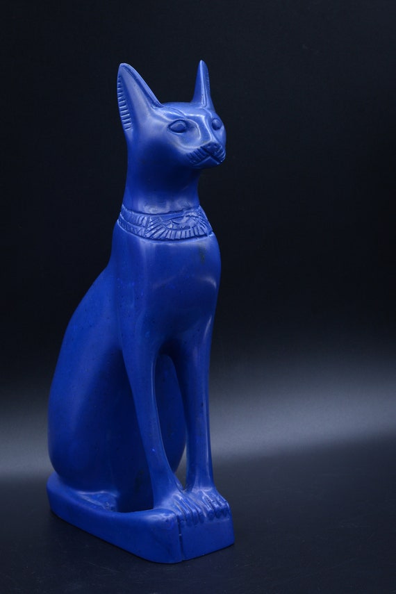 Statue Unique De La Deesse Egyptienne Bastet Bleu De Chat Fait Etsy