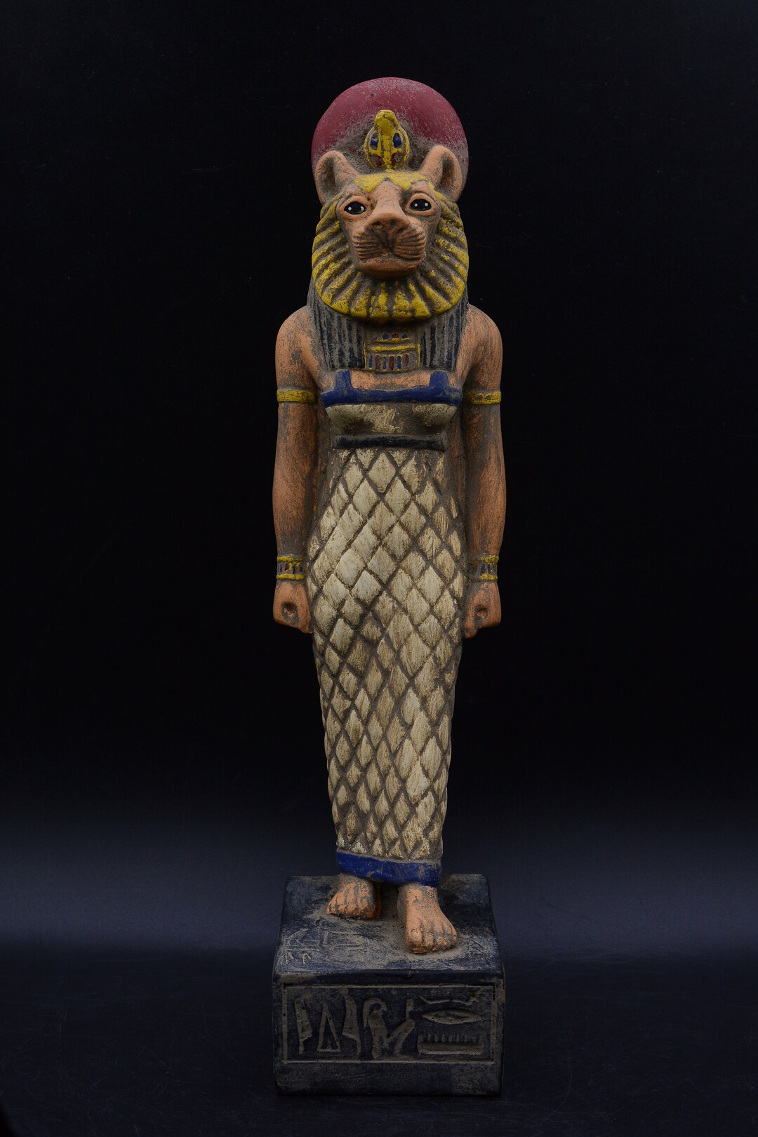 Ancient Egyptian Art Statue of Goddess Sekhmet Heavy Painted Stone Made ...