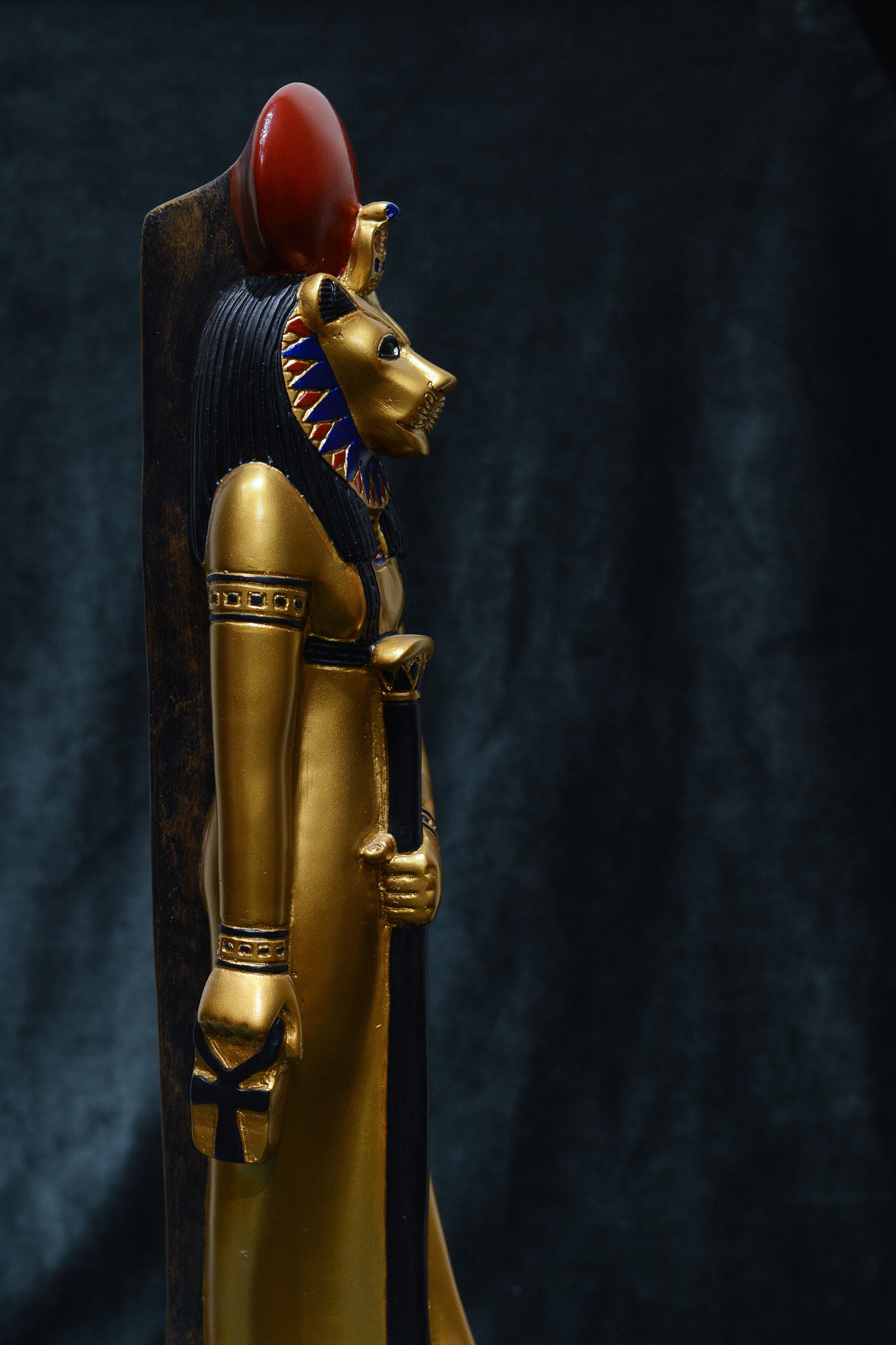 Statue of Sekhmet Warrior Goddess Standing Unique Painted Gold Large ...