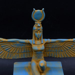 isis statue Wings Goddess Egypt Sculpture Blue Unique (Ancient Look) made in Egypt image 2