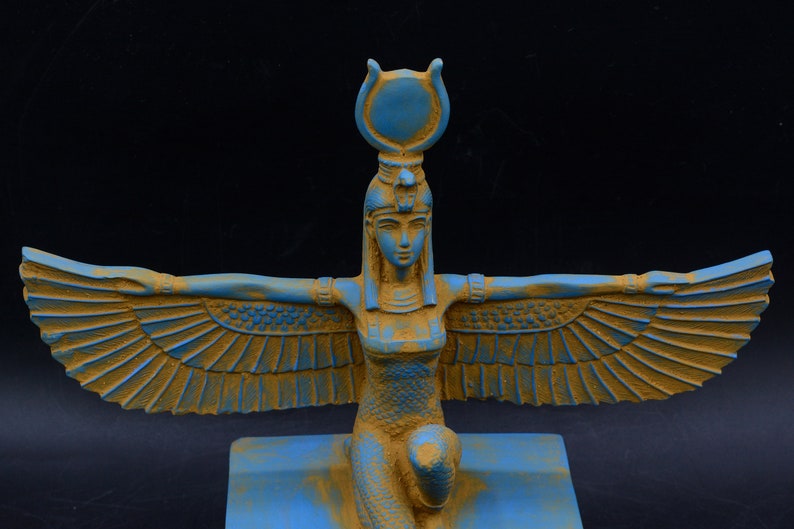 isis statue Wings Goddess Egypt Sculpture Blue Unique (Ancient Look) made in Egypt image 2