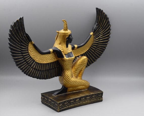 Egyptian Goddess Maat Open Wings Large Statue 2 Color Made In Egypt