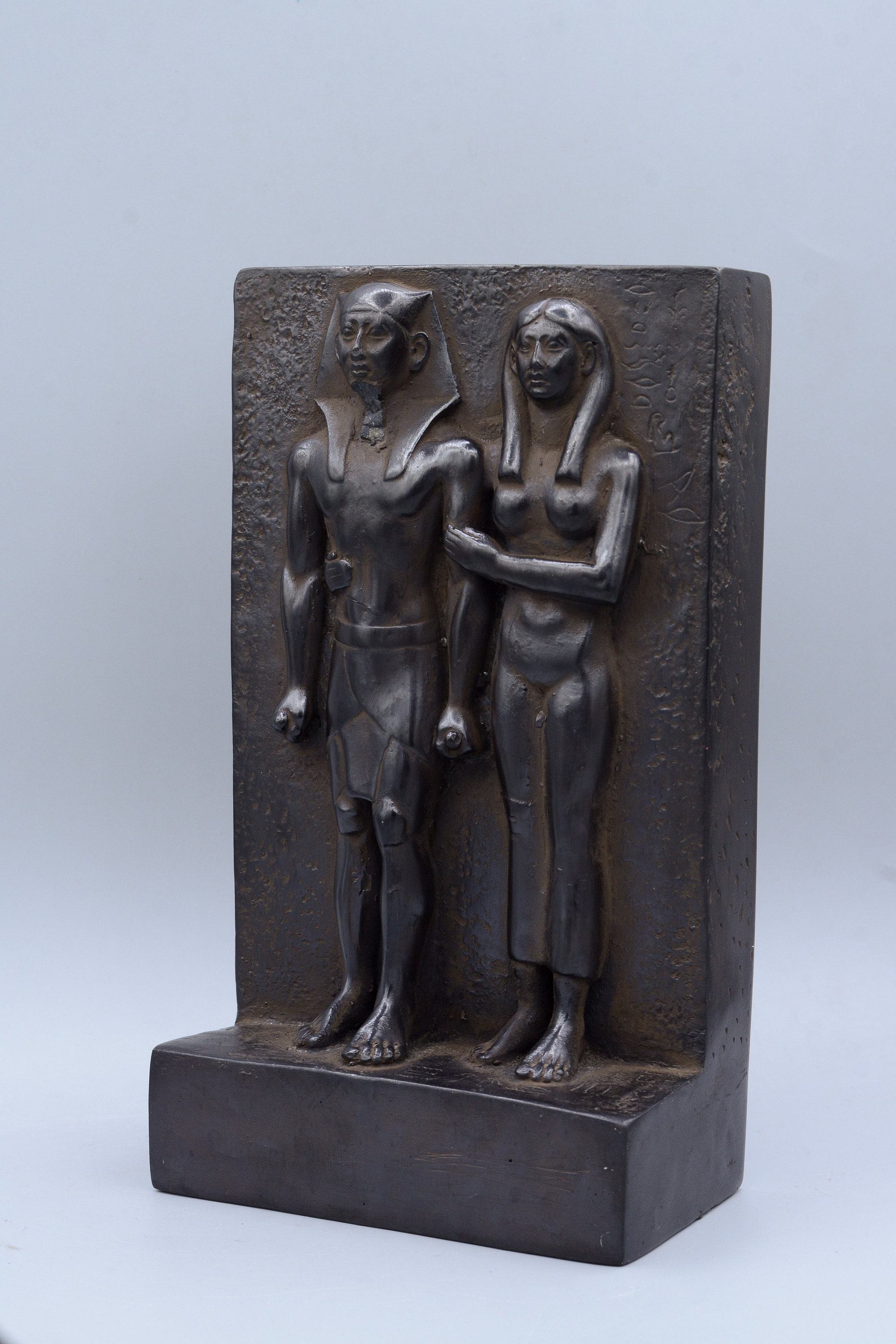 Statue of Pharaoh King Menkaure and His Wife Black Stela Heavy