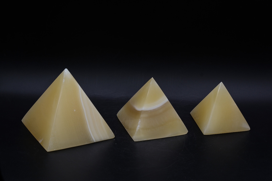 Egyptian Art Decor Set of 3 Pyramids Alabaster Heavy Stone Etsy