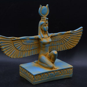 isis statue Wings Goddess Egypt Sculpture Blue Unique (Ancient Look) made in Egypt image 3