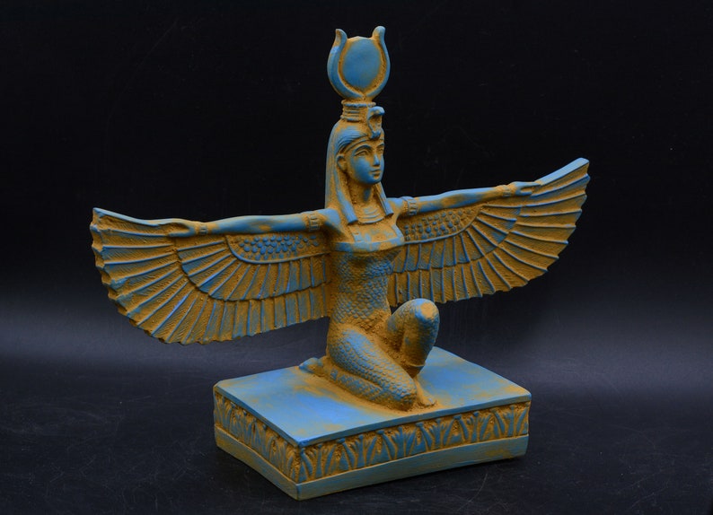 isis statue Wings Goddess Egypt Sculpture Blue Unique (Ancient Look) made in Egypt image 3