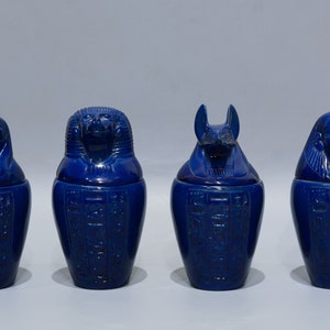 Unique Canopic jars  blue Hieroglyph Set four Egyptian Art made in Egypt