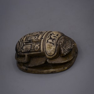 vintage sacred scarab beetle Amulet Sculpture unique carved stone Egyptian art made in Egypt