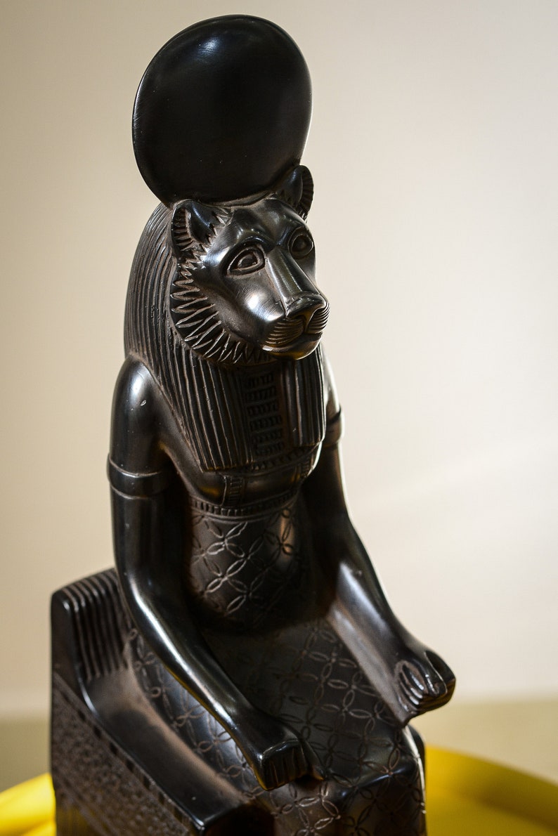 Seated Statue of Sekhmet Warrior Goddess of War Black Large Stone ...