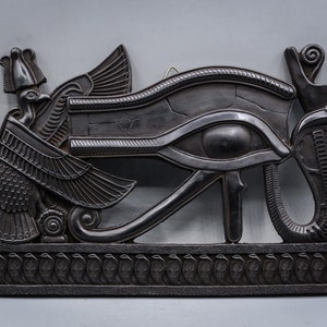 Egyptian Art eye of Horus sculpture 2 style black / painted gold wall hanging relief home decor made in Egypt