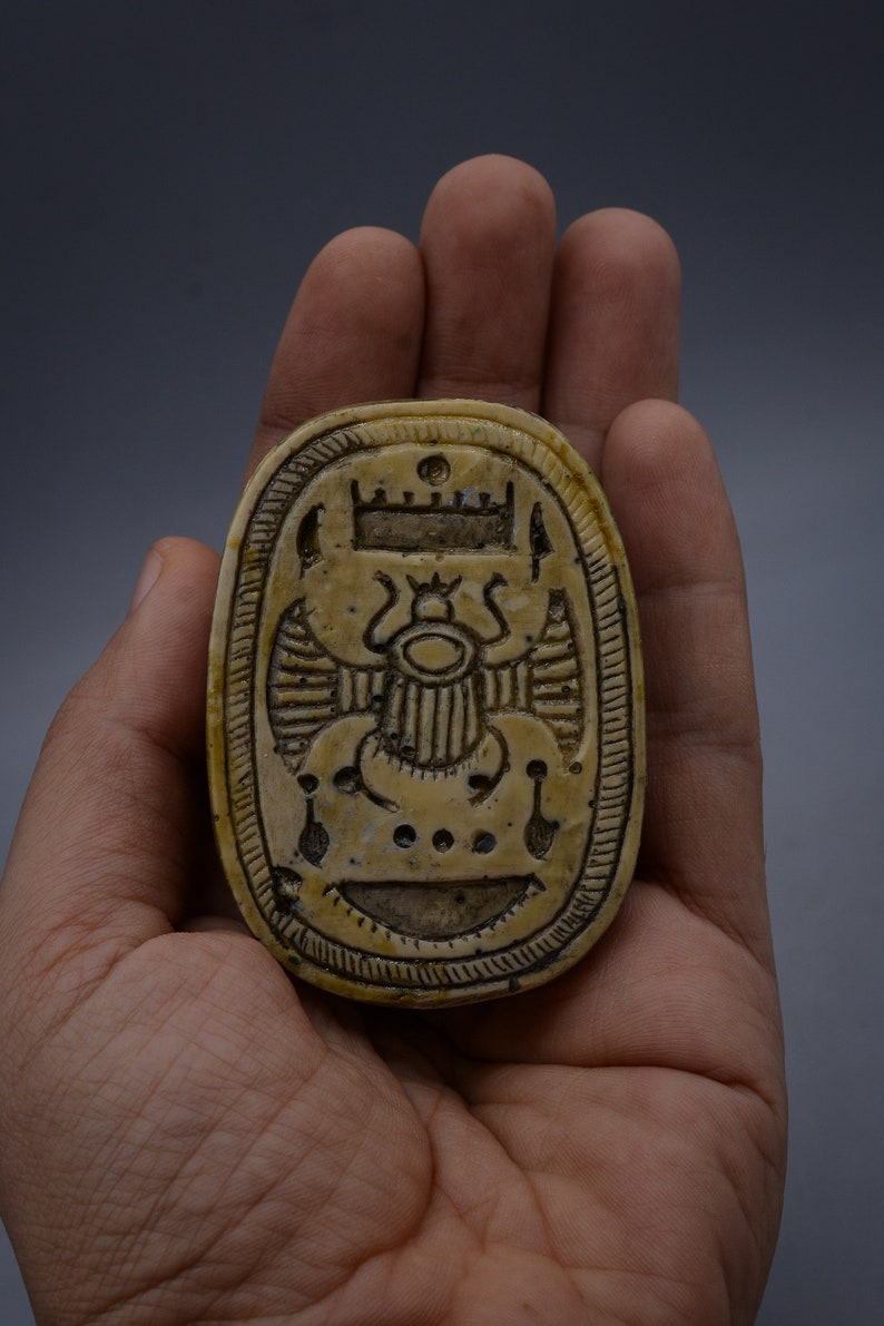 Vintage Sacred Scarab Beetle Amulet Sculpture Unique Carved Stone ...