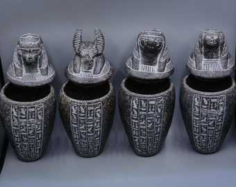エジプト美術 カノプス壺セット ホルスの息子4人 2色 エジプト製