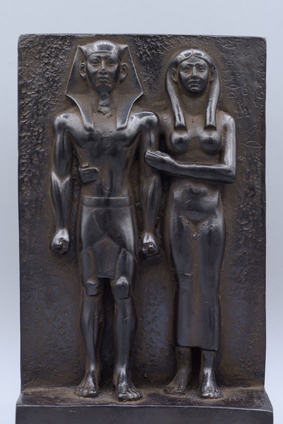 Statue of Pharaoh King Menkaure and His Wife Black Stela Heavy