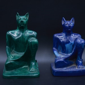 statue of egyptian goddess cat Bastet 2 color blue / green made in egypt