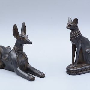 Egyptian God Anubis & Bastet Cat Statue Set - Made in Egypt