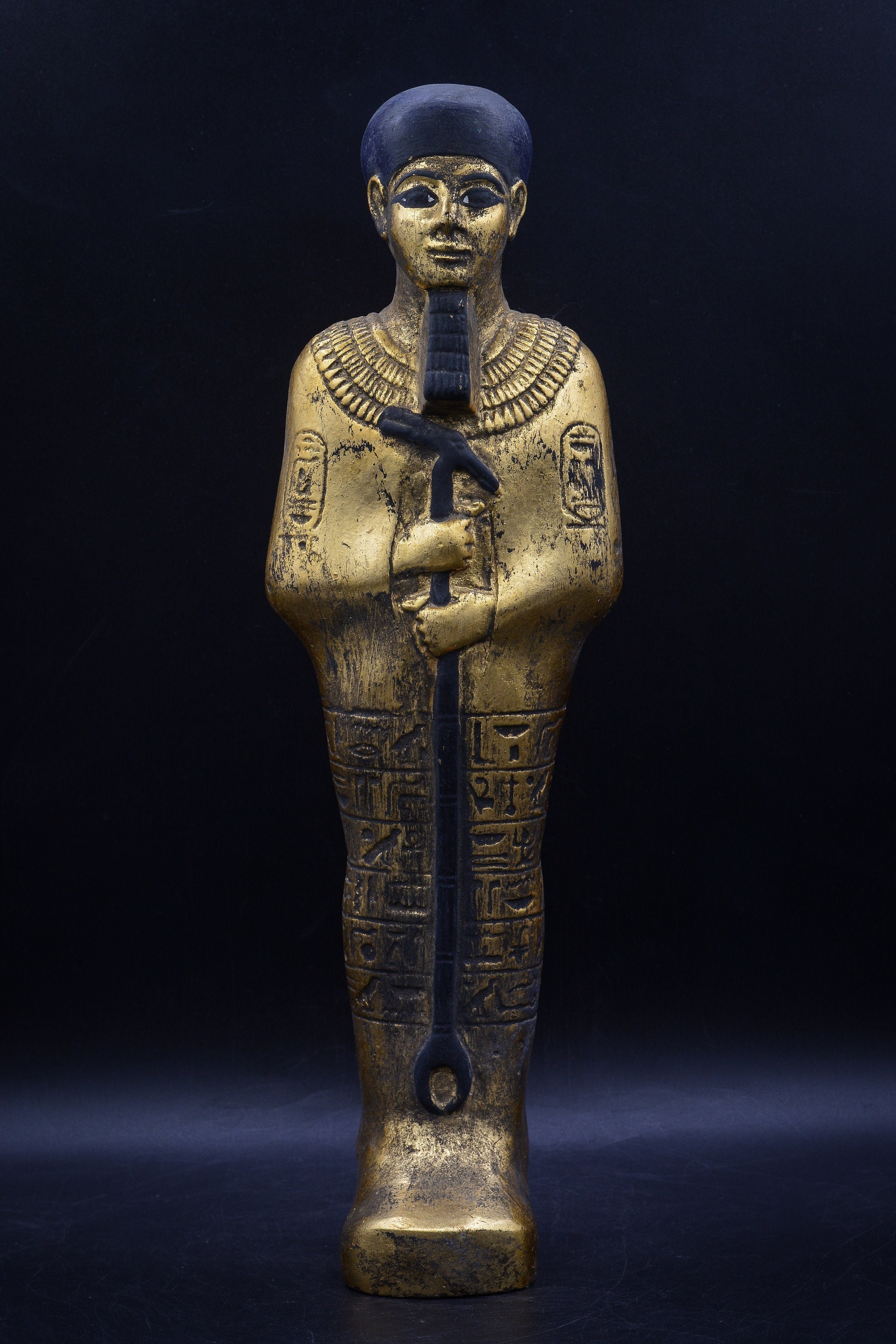 vintage statue Ptah god of Memphis and craftsmen creator of the god, heavy stone gold leaf made in egypt