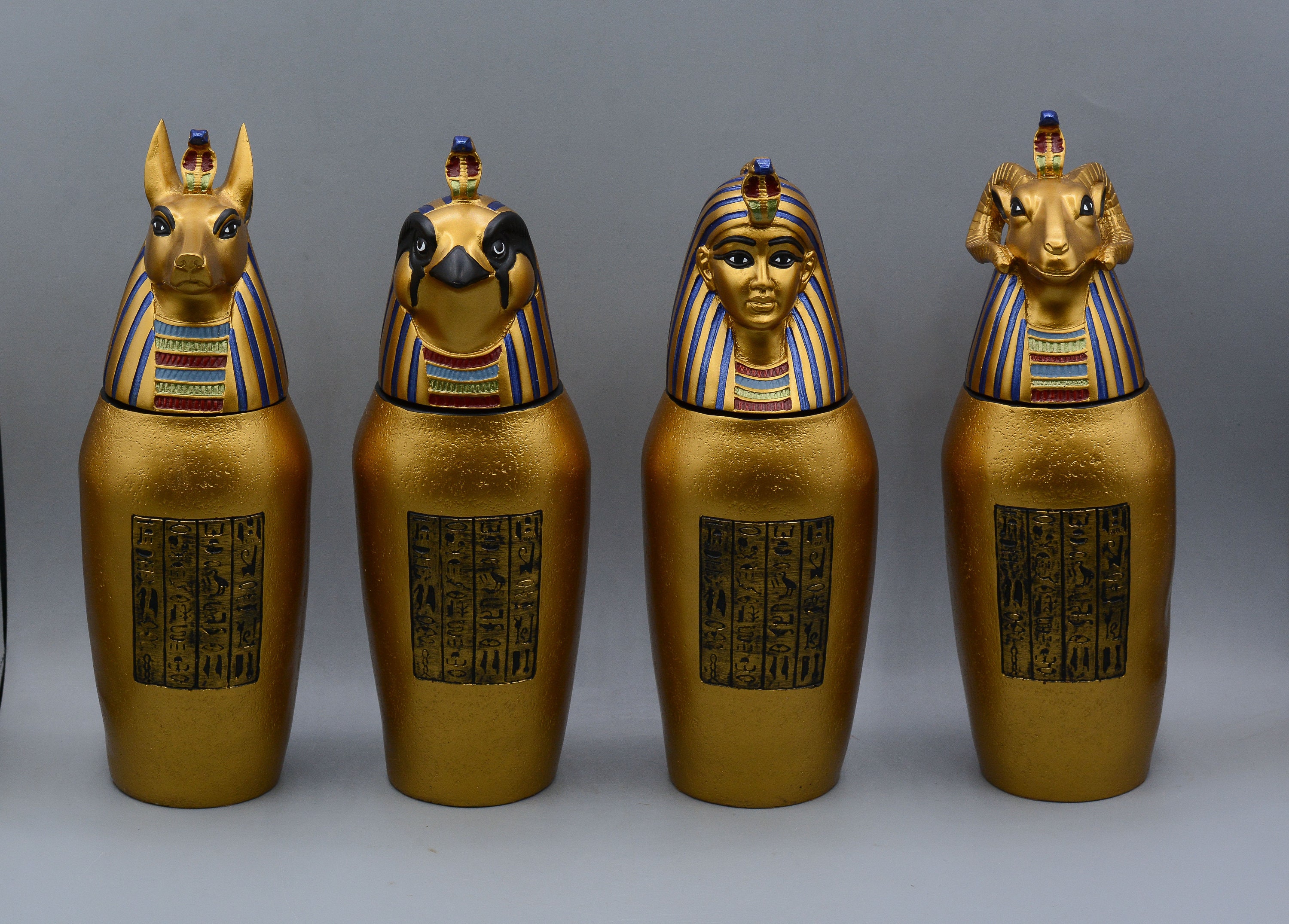 canopic jars stone Sculpture sons of Horus Set four Unique Egyptian art