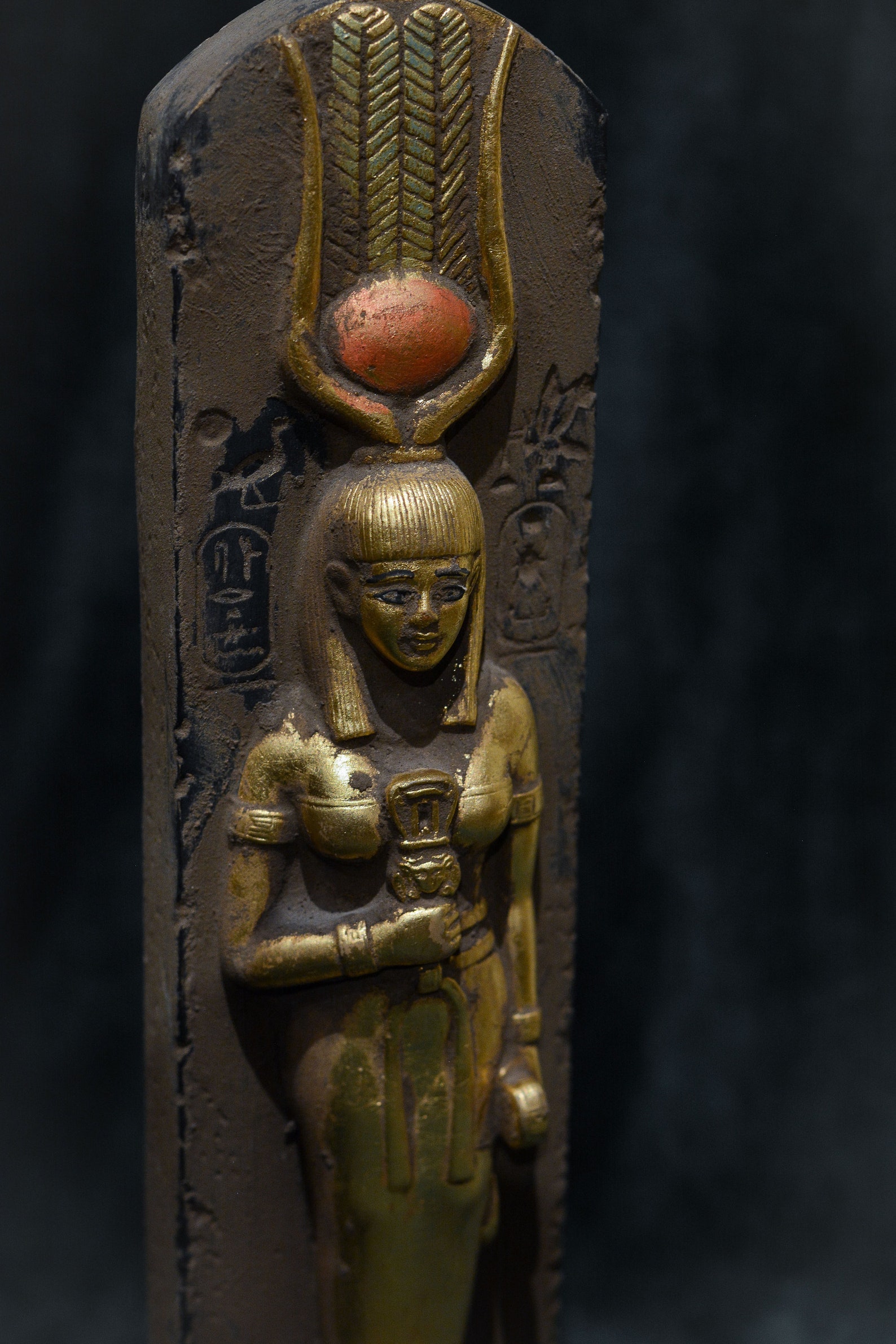 Statue Goddess Hathor Holding a Sistrum Sculpture Stone Gold Leaf ...