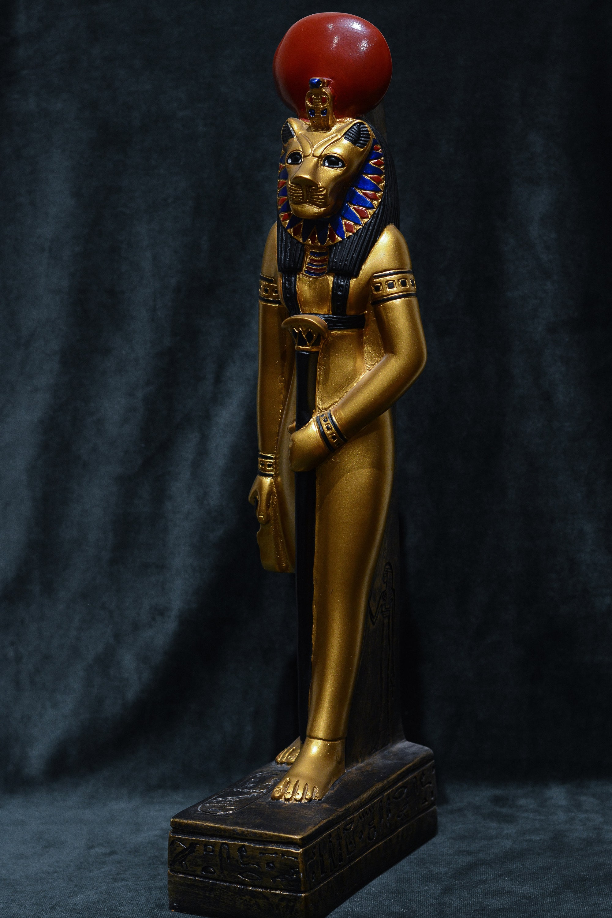 Statue of Sekhmet Warrior Goddess Standing Unique Painted Gold Large ...