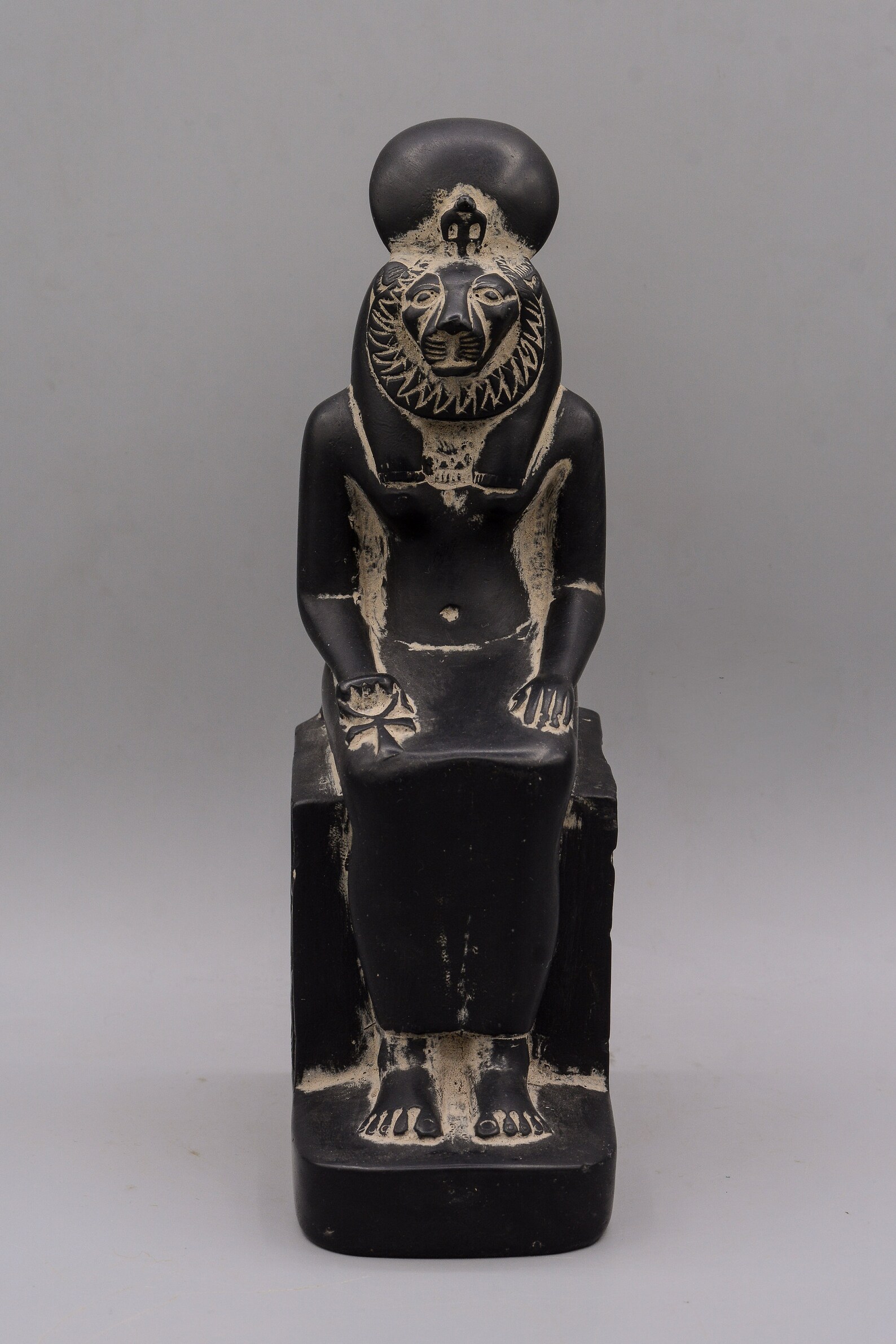 Statue of Egyptian Goddess Sekhmet Sculpture Seated Heavy Stone Black ...