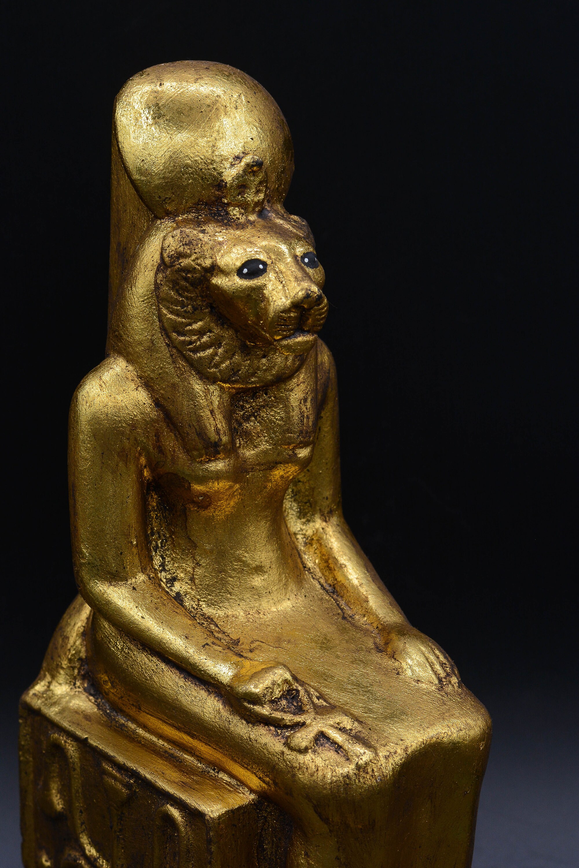 Statue of Egyptian Goddess Sekhmet Sculpture Seated Heavy Stone Black ...