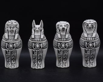 エジプト マトリョーシカ :カノプス壷（ホルスの４人の息子） エジプト美術 カノプス壺セット ホルスの息子4人 2色 エジプト製