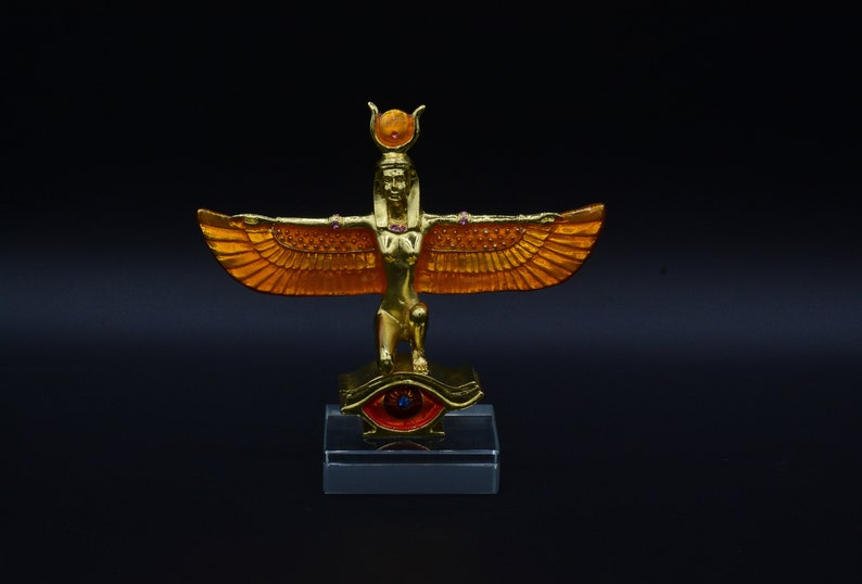La diosa egipcia única Isis Wings Estatua oro metal Ojo de