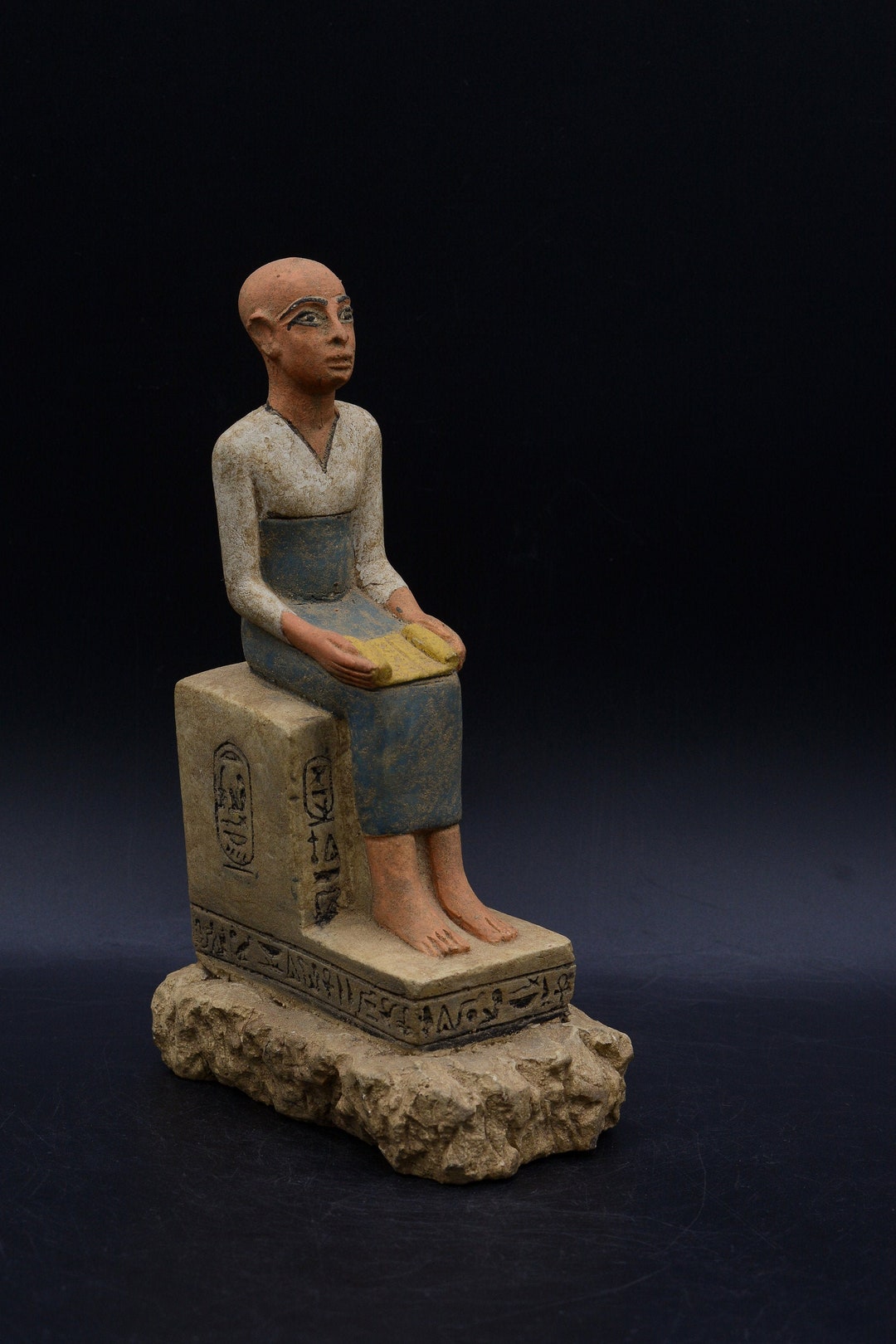 Statue of Egyptian Art Seated Statue of Imhotep Holding an Open Papyrus ...