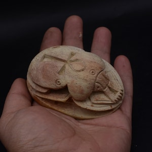 Hand Carved Stone Scarab Beetle Amulet: Egyptian Hieroglyphs Art