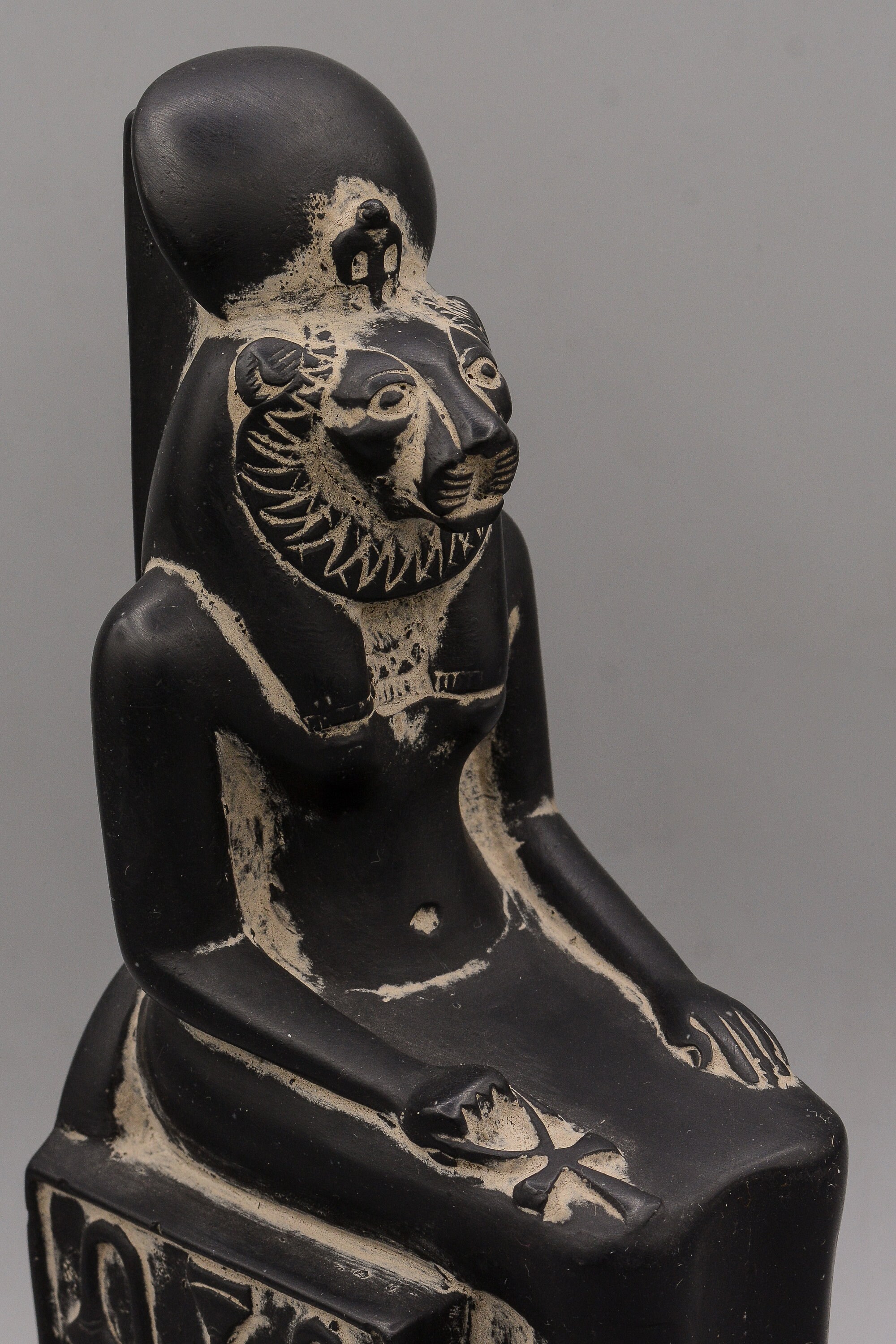 Statue of Egyptian Goddess Sekhmet Sculpture Seated Heavy Stone Black ...