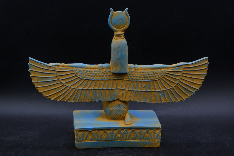 isis statue Wings Goddess Egypt Sculpture Blue Unique (Ancient Look) made in Egypt image 5