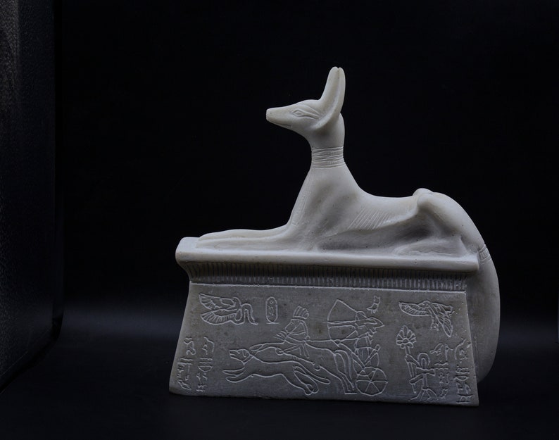 Unique statue of Egyptian god Anubis 2 style Black white heavy stone made in egypt
