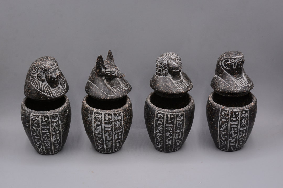 ホルスの息子カノプス壺彫刻セット エジプト美術花崗岩4個セット