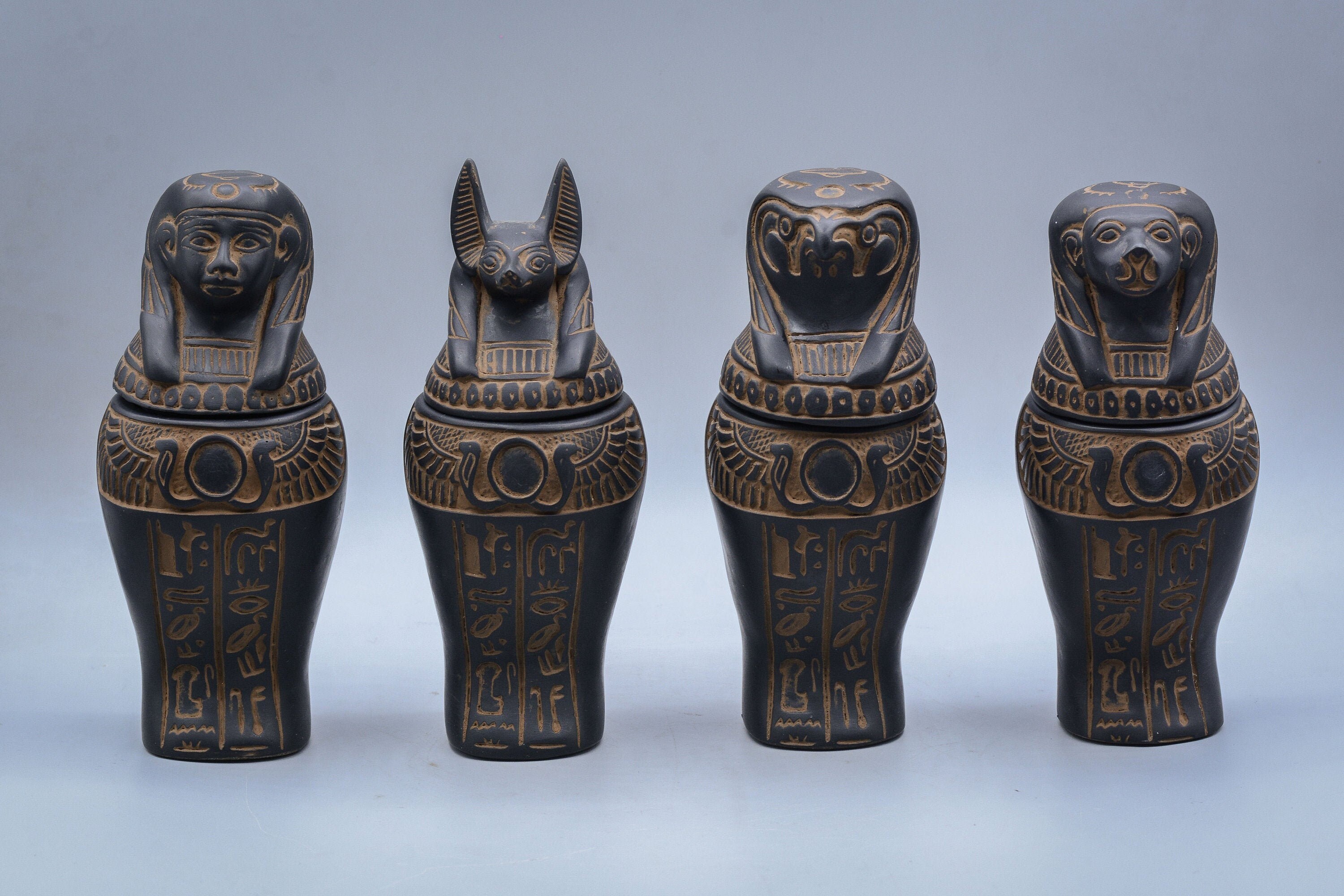 Egyptian Art Canopic Jars Set 4 Sons of Horus Black Made in Etsy