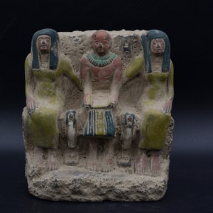 Unique EGYPTIAN ANTIQUE art Priest Ptahmai Family Stela Relief Vintage heavy stone made in egypt