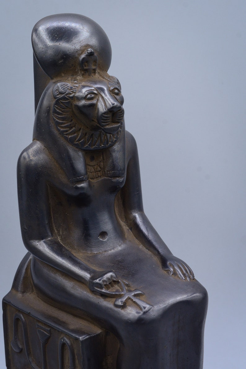 Statue of Egyptian Goddess Sekhmet Seated Heavy Black Solid Stone Made ...