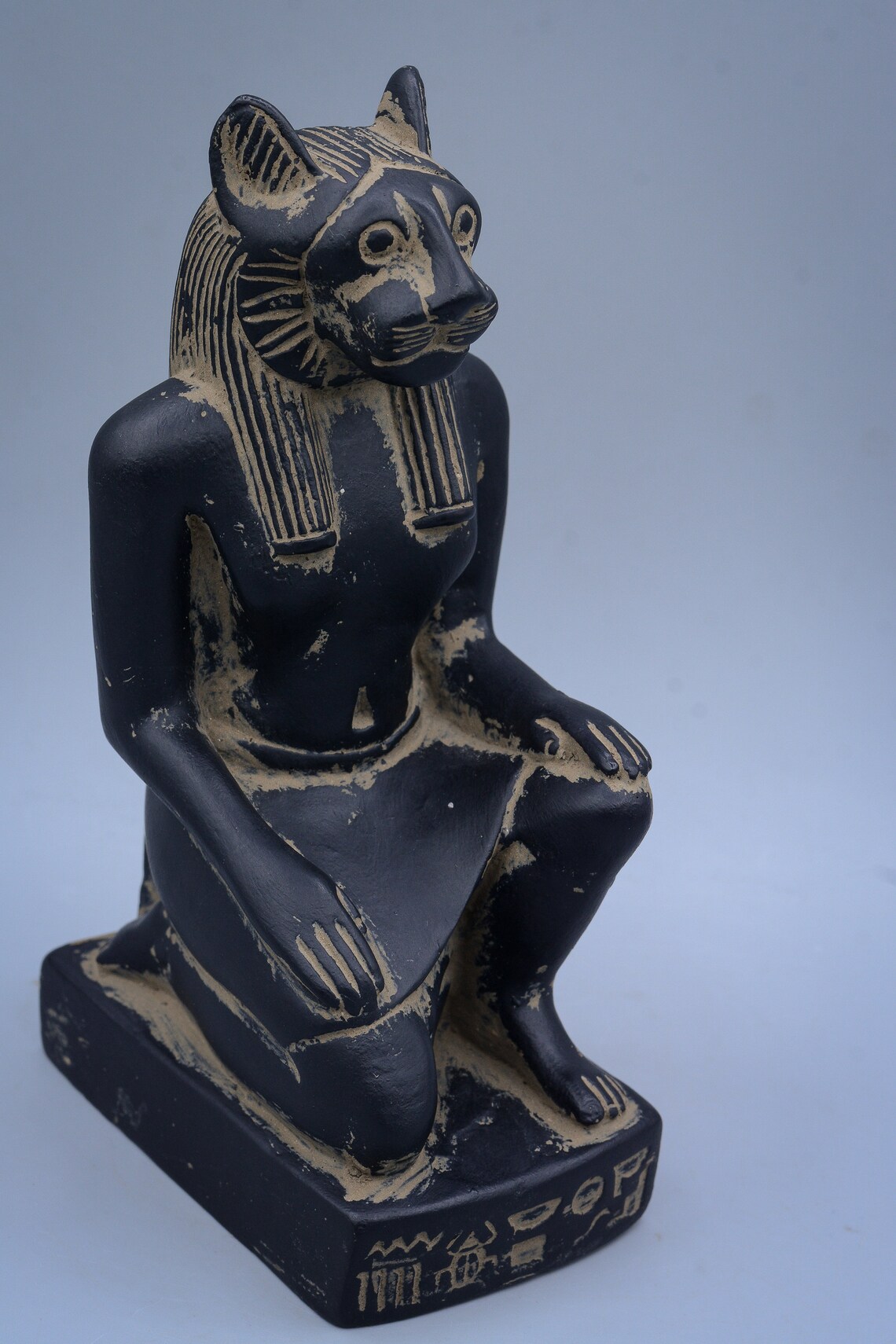 Unique Egyptian art statue of goddess Sekhmet seated black | Etsy