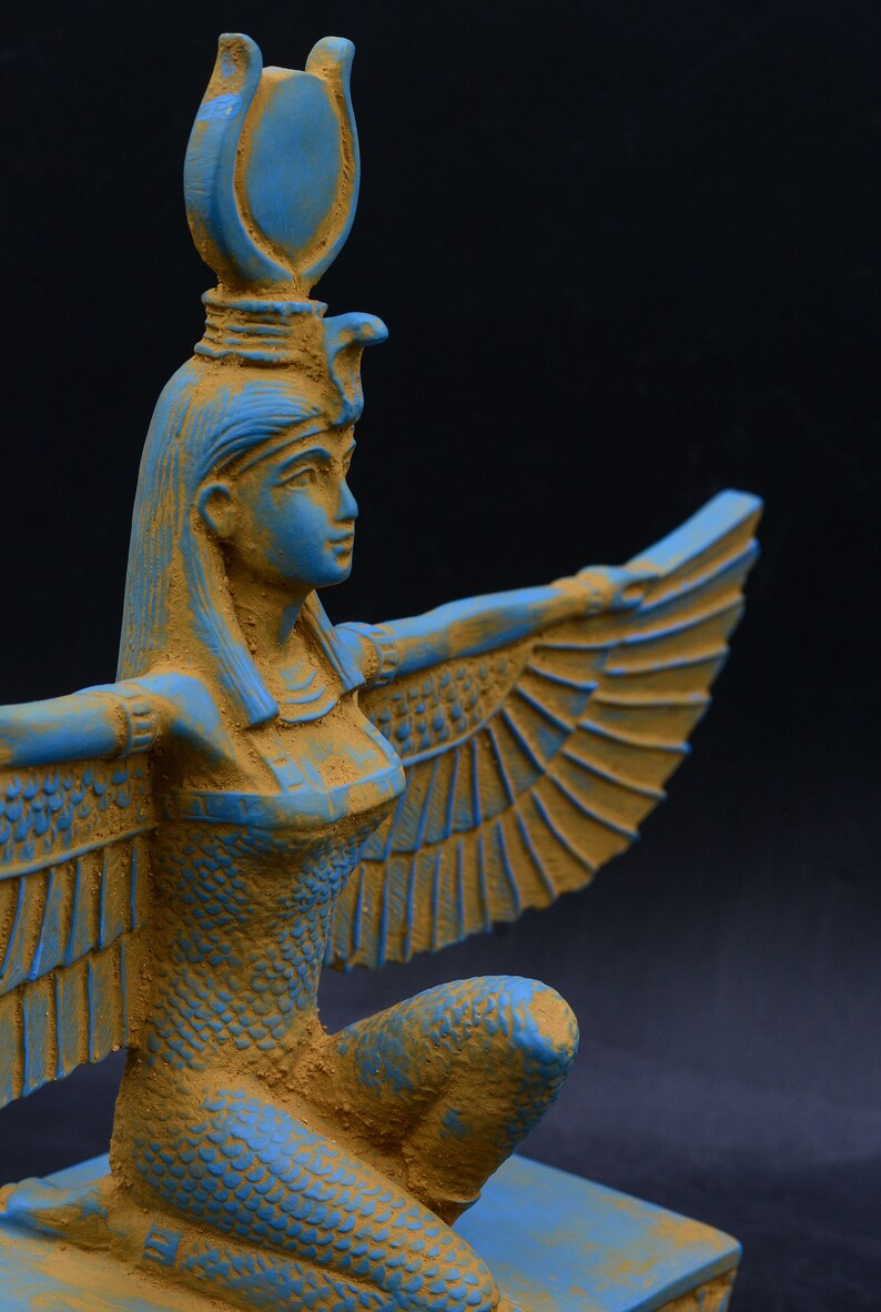 isis statue Wings Goddess Egypt Sculpture Blue Unique (Ancient Look) made in Egypt image 9