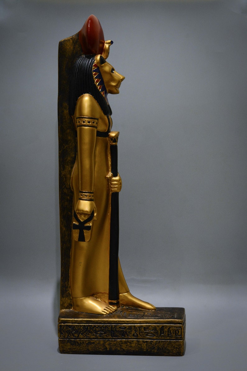 Statue of Goddess Sekhmet Unique Painted Gold Standing Large Stone ...