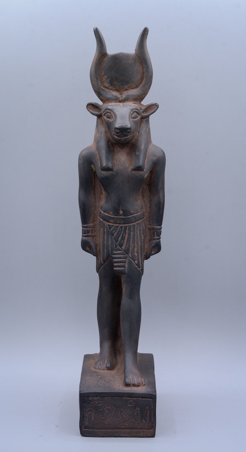 Unique statue of Egyptian art goddess Hathor dark stone large 12/'/' made in Egypt