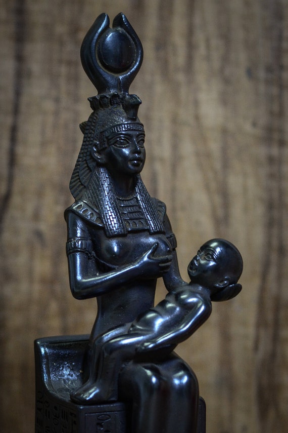 Black Medium Etsy Isis of Breastfeeding Egypt in Statue Horus - Baby Made Goddess