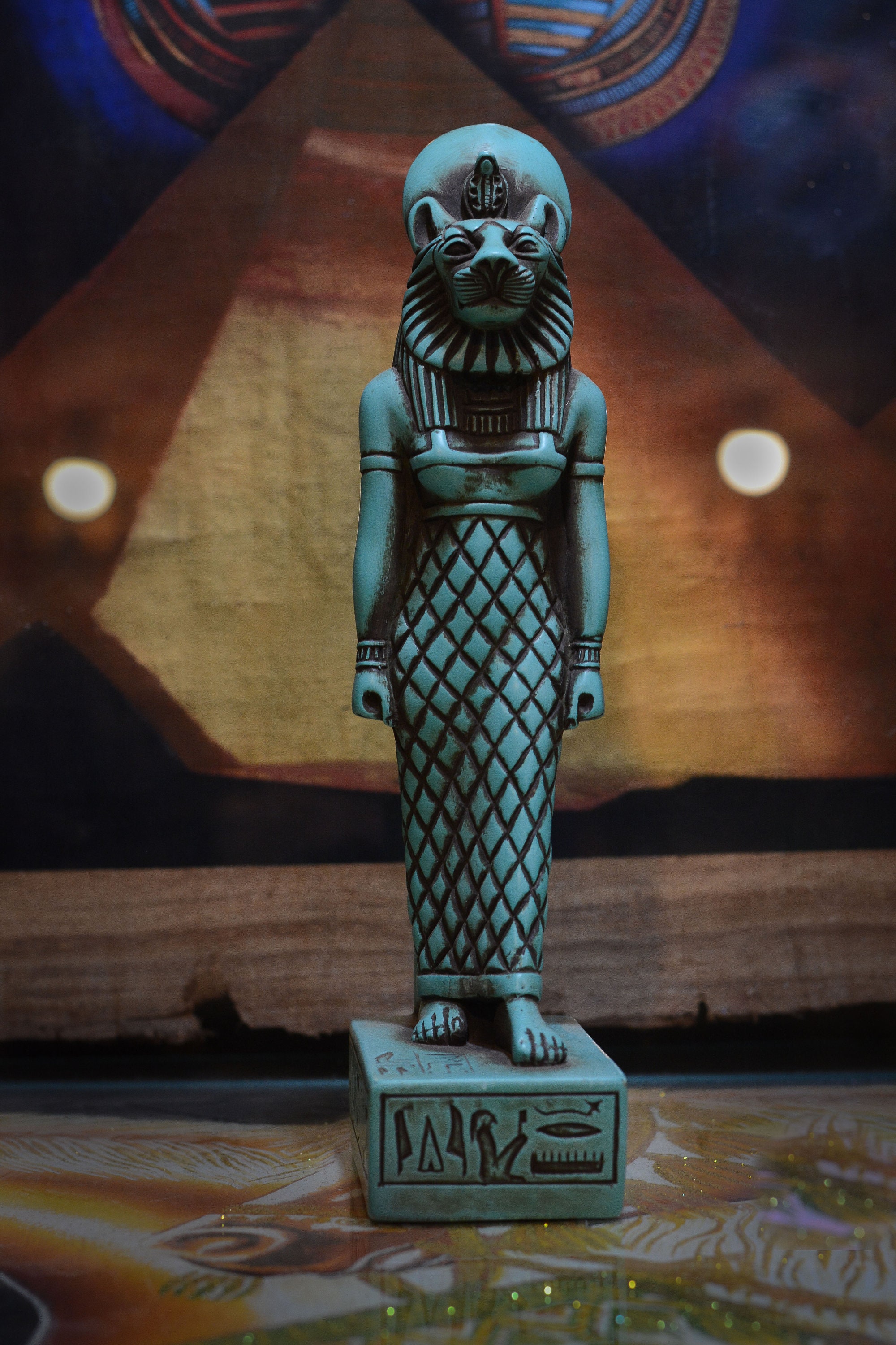 Statue of the goddess Sekhmet. Sekhmet, the god of war. Altar statue