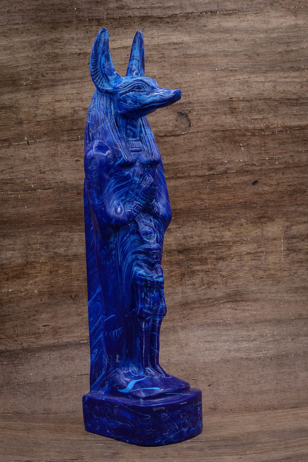 Statue Anubis Blue God of the Dead and Judgment With Goddess Isis Made