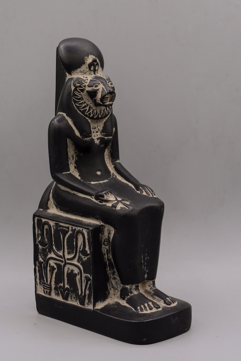 Statue of Egyptian Goddess Sekhmet Sculpture Seated Heavy Stone Black ...