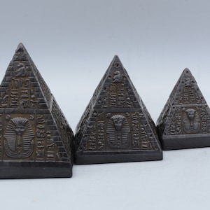 set of 3 pyramids Egyptian Art Pharaonic inscriptions black 2 size made in egypt
