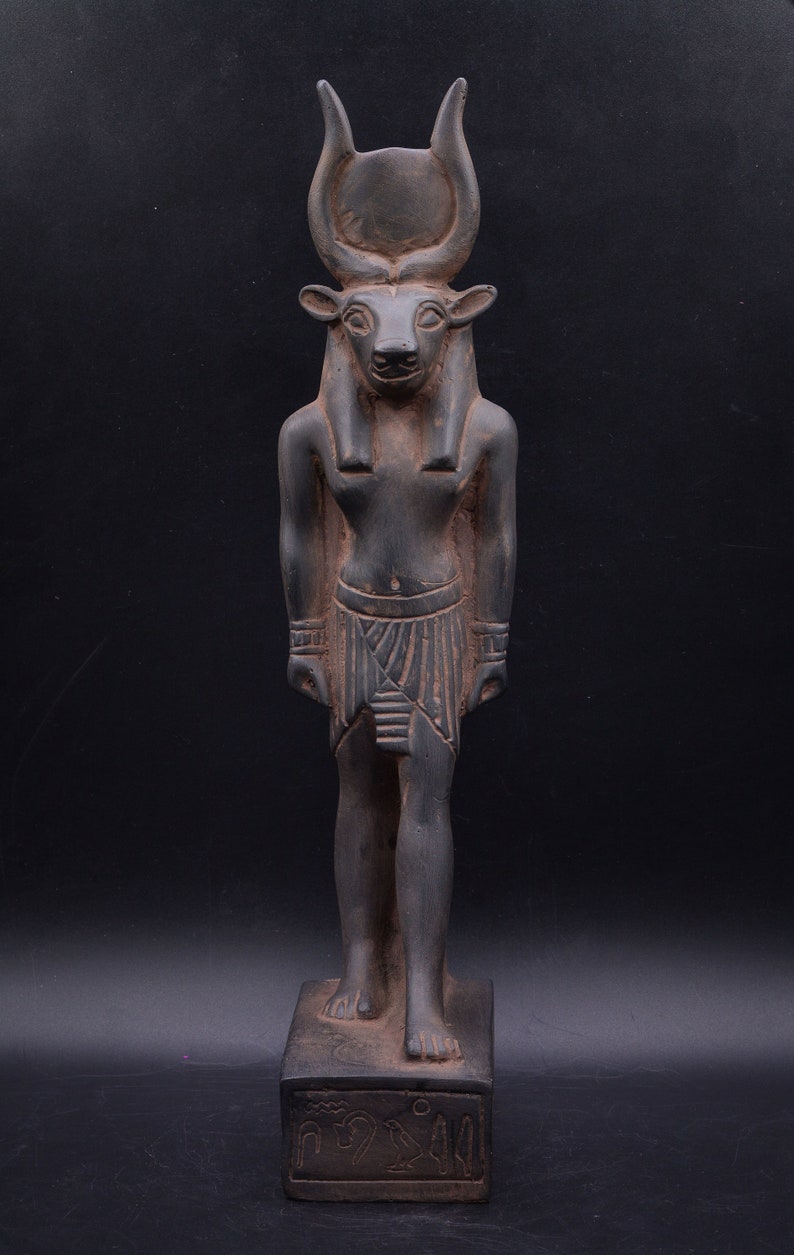 Unique statue of Egyptian art goddess Hathor dark stone large 12/'/' made in Egypt