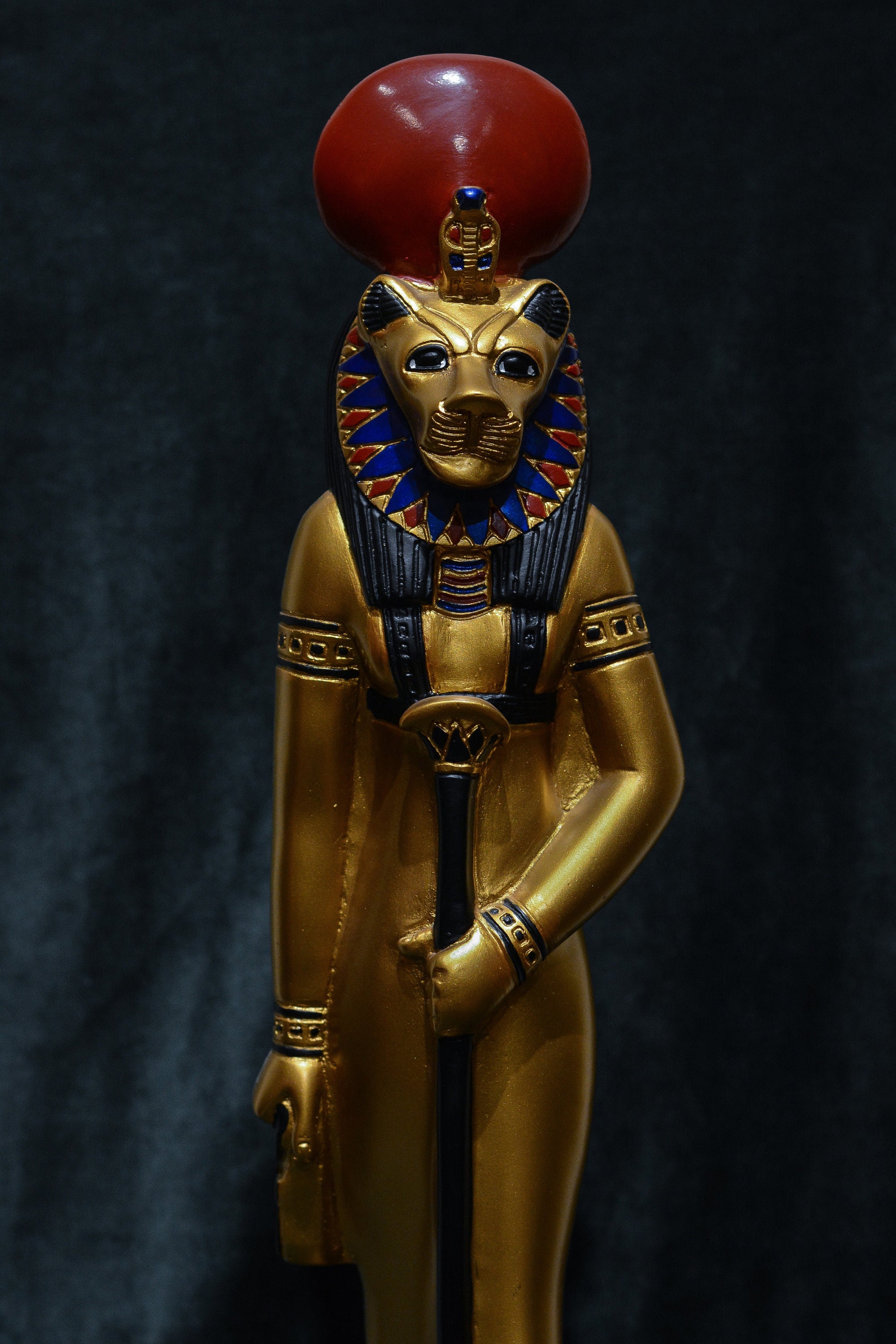 Statue of Sekhmet Warrior Goddess Standing Unique Painted Gold Large ...