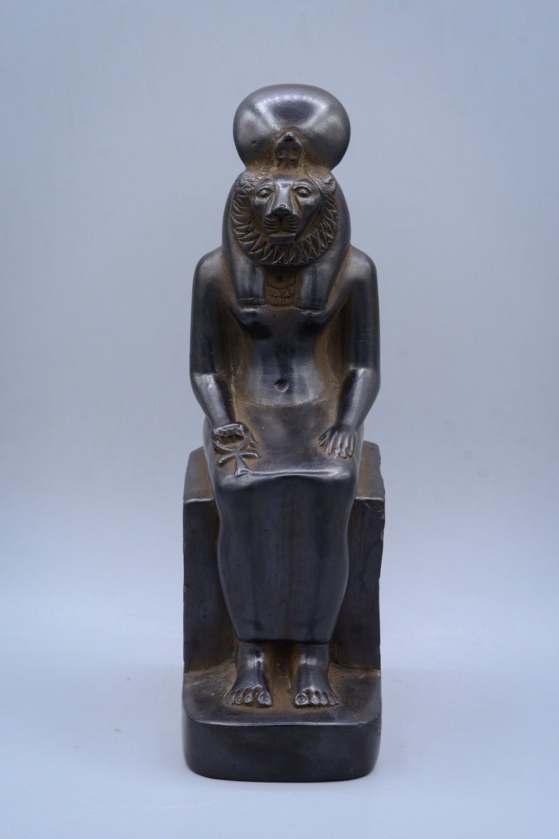Statue of Egyptian Goddess Sekhmet Seated Heavy Black Solid Stone Made ...