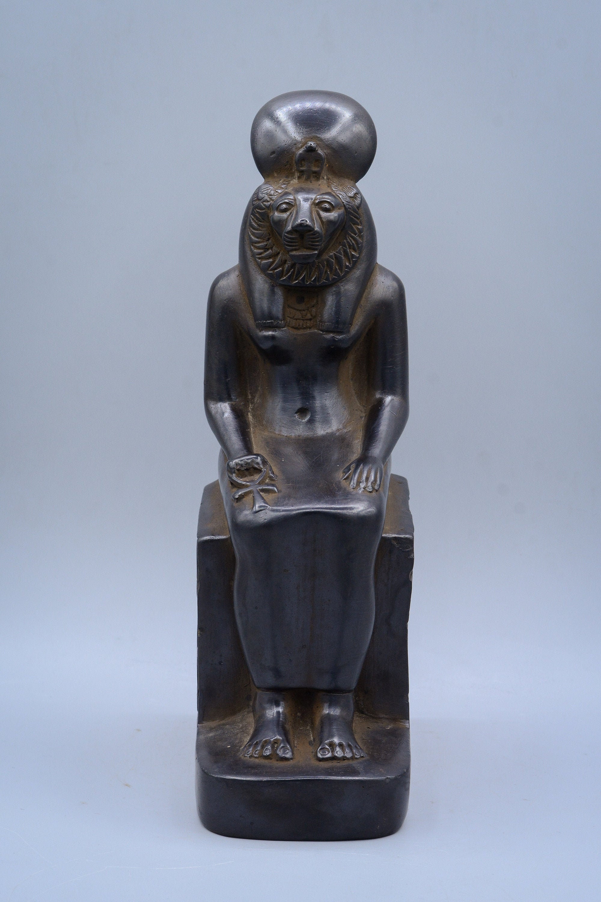Statue of Egyptian Goddess Sekhmet Seated Heavy Black Solid Stone Made ...